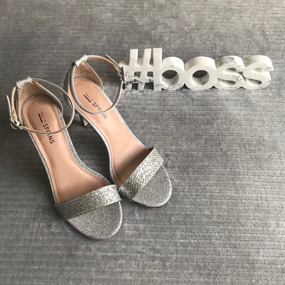 Call It Spring Silver Ankle Strap Sandals - Size 6